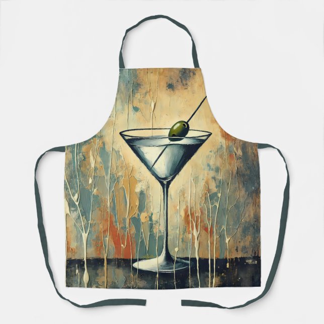 Mid Century Mixed Media Martini Kunst Schürze (Vorderseite)