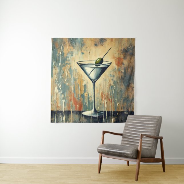 Mid Century Mixed Media Martini Kunst Wandteppich (Beispiel)
