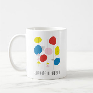 Mid Century Mod Atomkunst in Rot personalisiert Kaffeetasse