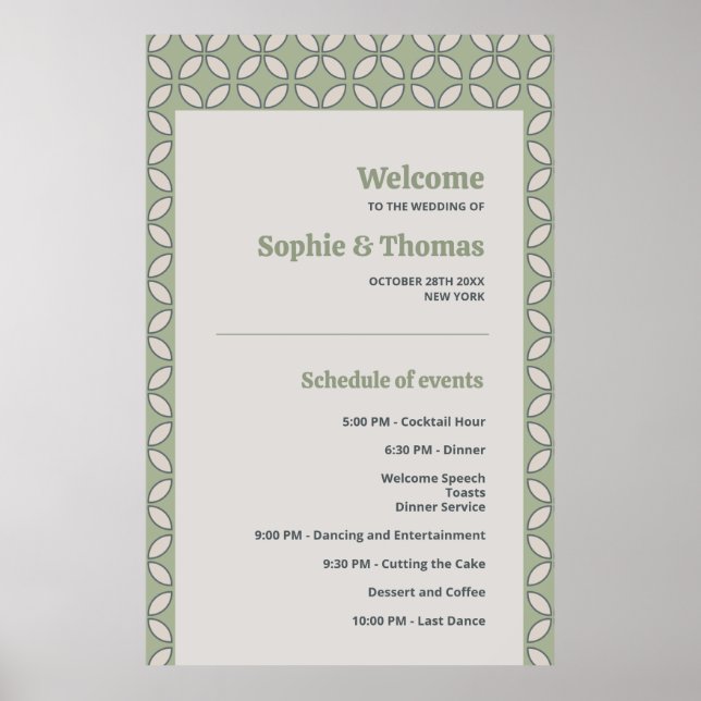 Mid Century Mod Retro Wedding Olive Green Programm Poster (Vorne)