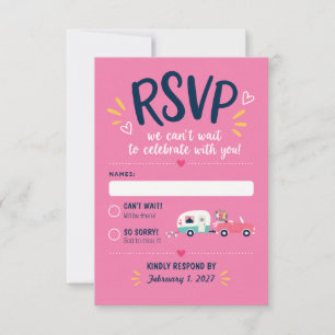 Mid-Century-Mod-Trailer-Hochzeit in Rosa  RSVP Karte