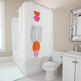 Mid Century Modern 03 Abstrakter Bogen Pink Orange Duschvorhang