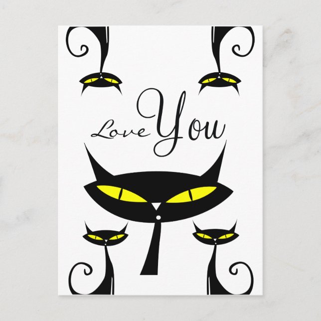 Mid Century Modern 1950s Atomic Black Cat Love You Postkarte (Vorderseite)