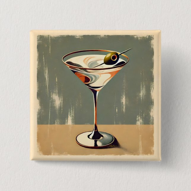 Mid Century Modern 1 Olive Martini Gemälde Button (Vorderseite)