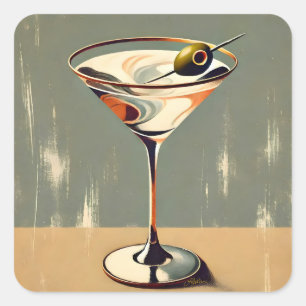 Mid Century Modern 1 Olive Martini Gemälde Quadratischer Aufkleber