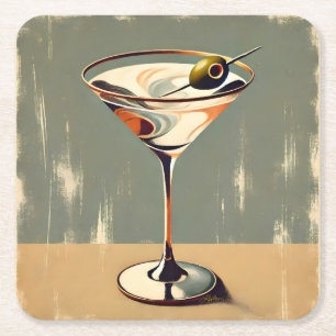 Mid Century Modern 1 Olive Martini Gemälde Rechteckiger Pappuntersetzer