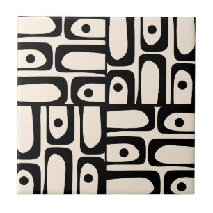 Mid Century Modern Abstract Piquet Schwarz und Cre Fliese
