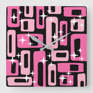 Mid-Century-Modern-Abstraktes-Muster Quadratische Wanduhr