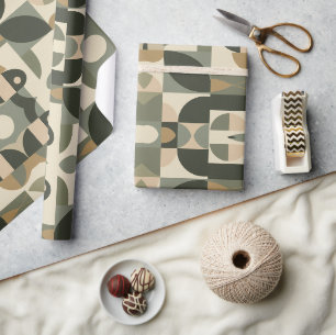 Mid Century Modern Abstraktes Muster Sagegrün Geschenkpapier