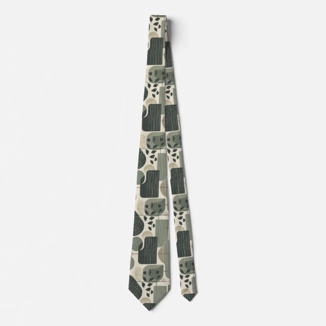 Mid-Century-Modern-Abstraktes Muster Sagegrün Krawatte (Vorderseite)