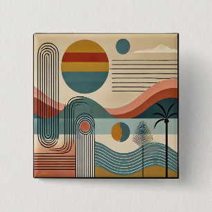Mid Century Modern Art Beach Sunrise Button