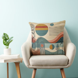 Mid Century Modern Art Beach Sunrise Kissen