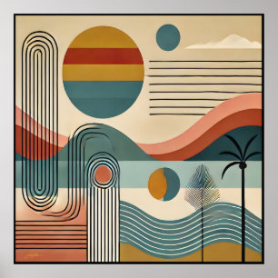 Mid Century Modern Art Beach Sunrise Poster