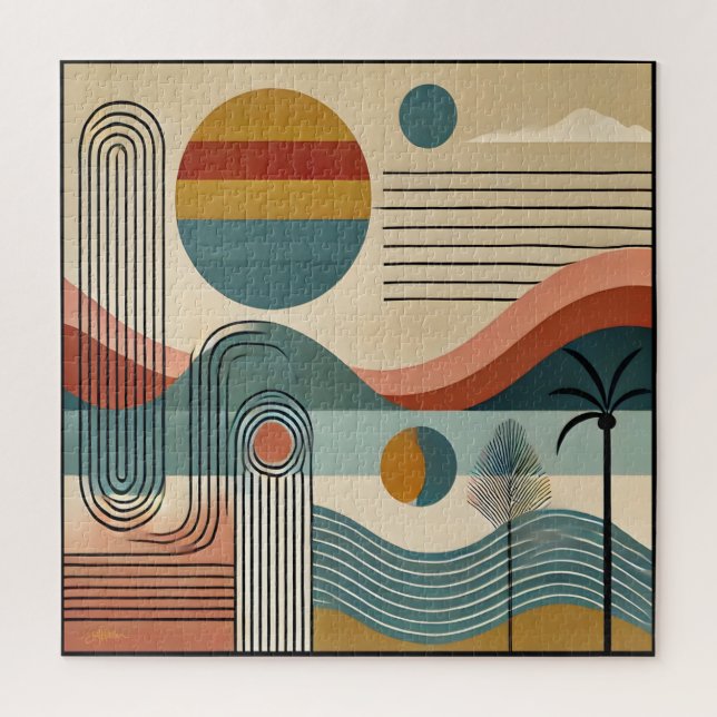 Mid Century Modern Art Beach Sunrise Puzzle (Vertikal)
