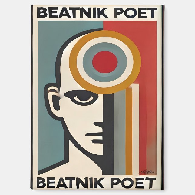 Mid Century Modern Art Beatnik Dichter Magnet (Vorderseite)