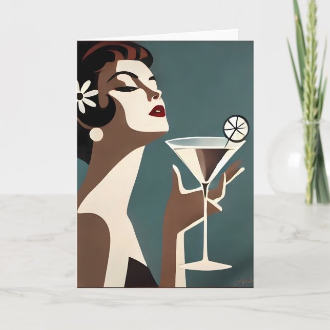 Mid Century Modern Art Die Martini-Diva Karte (Vorderseite)