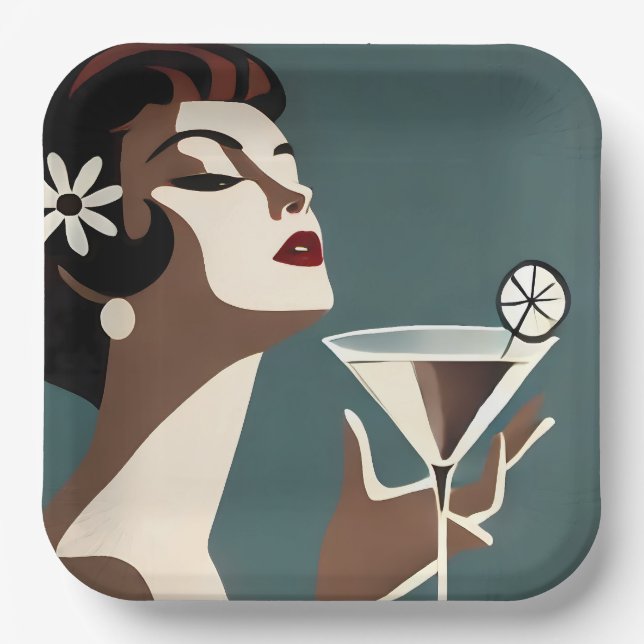 Mid Century Modern Art Die Martini-Diva Pappteller (Vorderseite)