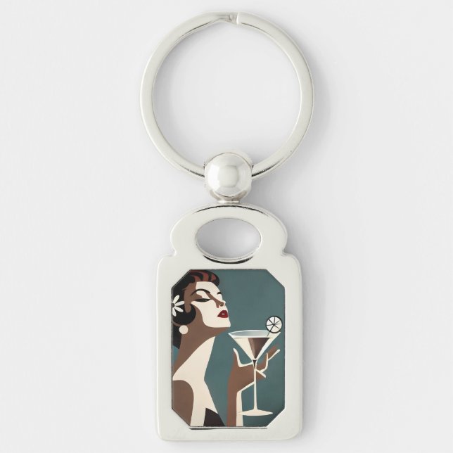 Mid Century Modern Art Die Martini-Diva Schlüsselanhänger (Vorderseite)