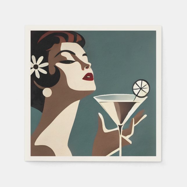 Mid Century Modern Art Die Martini-Diva Serviette (Vorderseite)