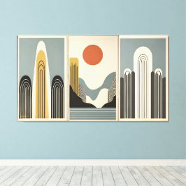 Mid Century Modern Art Mountain Lake Sunrise Leinwanddruck