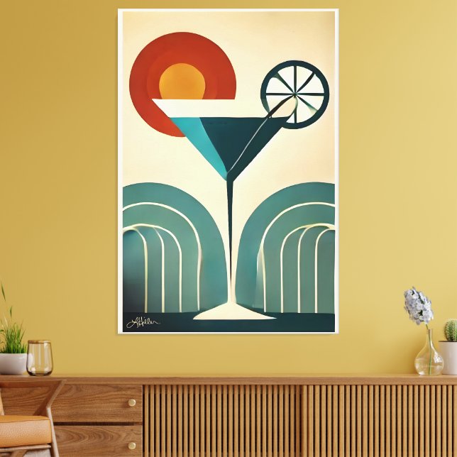 Mid Century Modern Art Mountain Sunrise Martini Leinwanddruck (Insitu (Wohnzimmer))