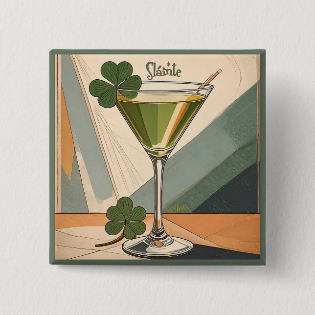 Mid Century Modern Art Shamrock Martini Sláinte!  Button (Vorderseite)