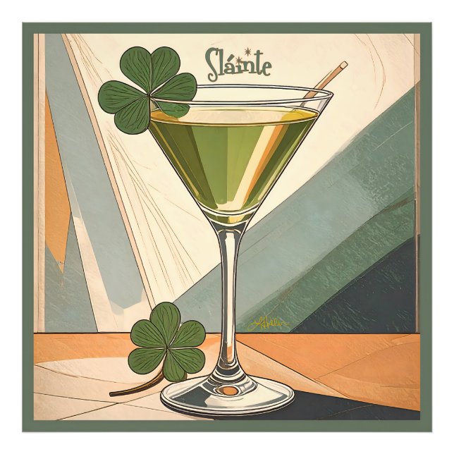 Mid Century Modern Art Shamrock Martini Sláinte!  Fotodruck (Vorne)