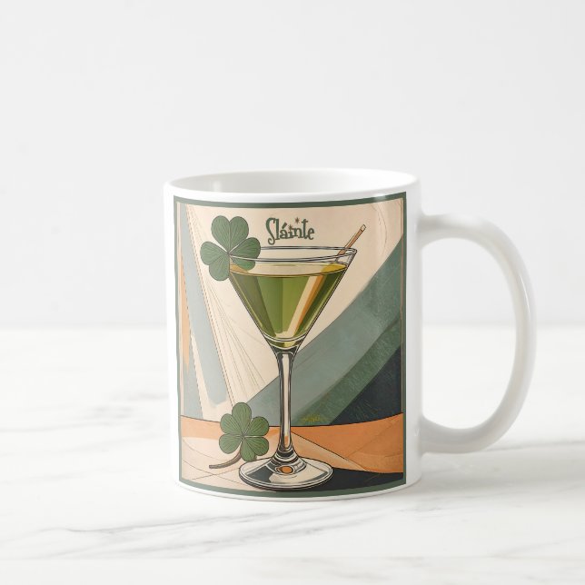 Mid Century Modern Art Shamrock Martini Sláinte!  Kaffeetasse (Rechts)