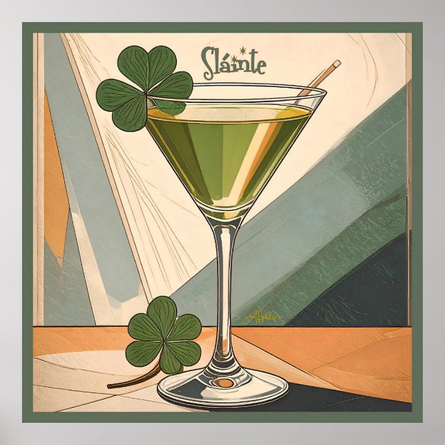 Mid Century Modern Art Shamrock Martini Sláinte!  Poster (Vorne)