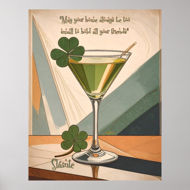 Mid Century Modern Art Shamrock Martini Sláinte!  Poster (Vorne)