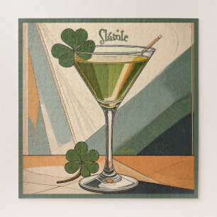Mid Century Modern Art Shamrock Martini Sláinte! Puzzle