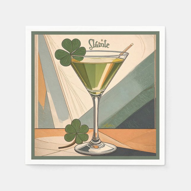 Mid Century Modern Art Shamrock Martini Sláinte!  Serviette (Vorderseite)