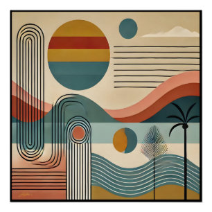 Mid Century Modern Art Strand Sonnenaufgang Poster
