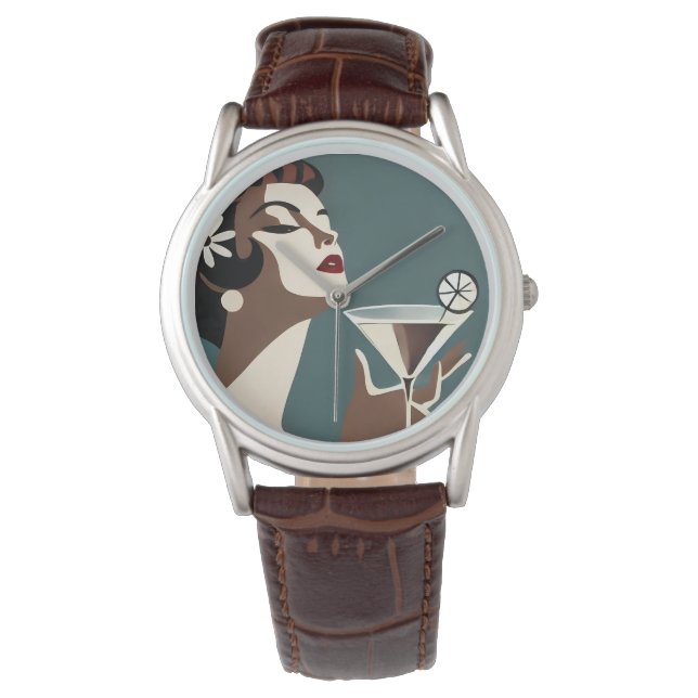 Mid Century Modern Art The Martini DIva Armbanduhr (Vorderseite)