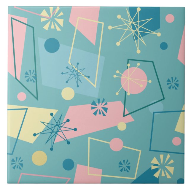 Mid-Century-Modern-Atom-Retro-Design in Türkis Fliese (Vorderseite)