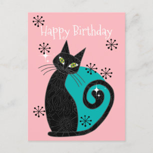 Mid Century Modern Atomare Katze Retro Alles Gute  Postkarte