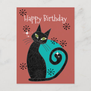 Mid Century Modern Atomare Katze Retro Frohe Gebur Postkarte