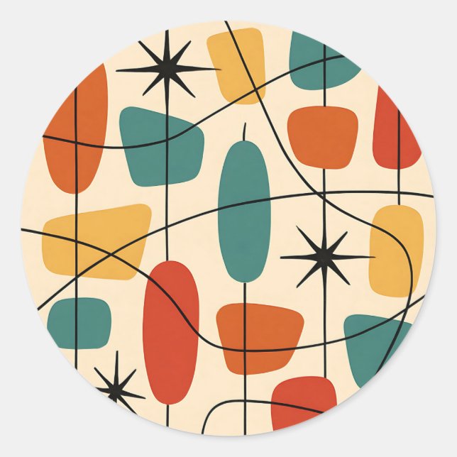 Mid Century Modern Atomic Abstract Runder Aufkleber (Vorderseite)