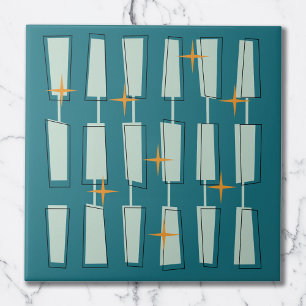 Mid Century Modern Atomic Blocks Türkis, Aqua Fliese