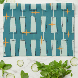 Mid Century Modern Atomic Blocks Türkis, Aqua Geschirrtuch