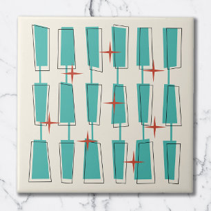 Mid Century Modern Atomic Blocks Türkis, Creme, Ro Fliese