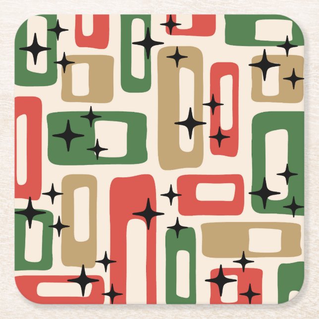 Mid Century Modern Atomic Christmas Rechteckiger Pappuntersetzer (Vorderseite)