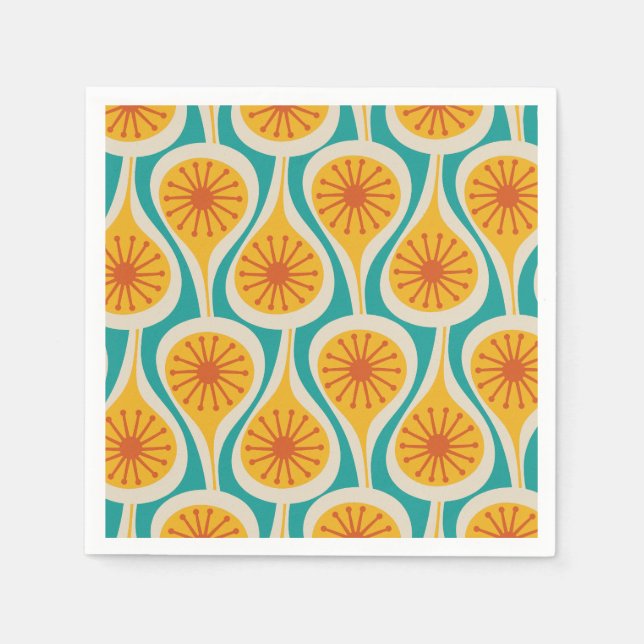 Mid Century Modern Atomic Drops Retro Muster Serviette (Vorderseite)