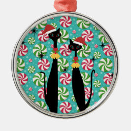 Mid Century Modern Atomic Era Cool Cat Peppermint Ornament Aus Metall