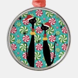Mid Century Modern Atomic Era Cool Cat Peppermint Ornament Aus Metall