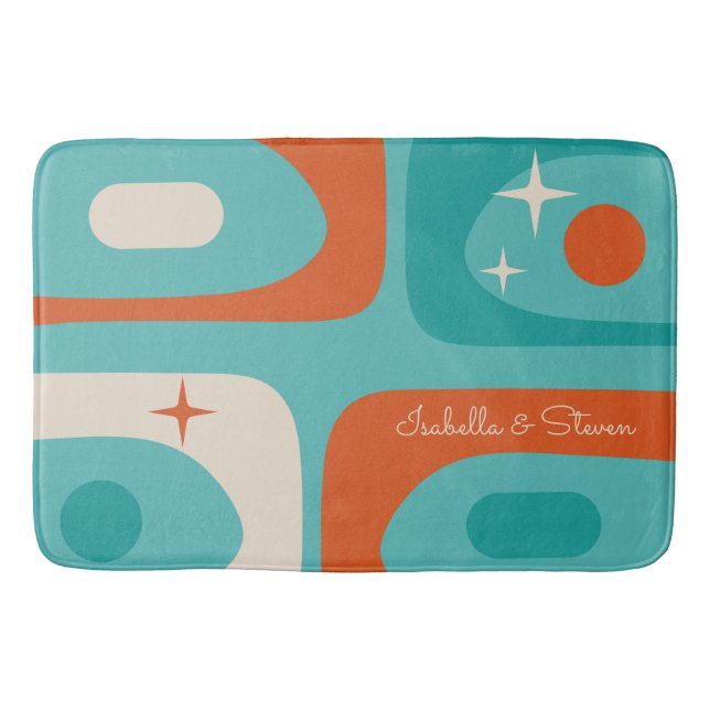 Mid-Century-Modern Atomic Piquet Personalisiert Badematte (Vorderseite)