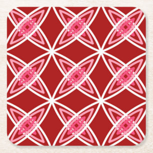 Mid Century Modern Atomic Print - Dunkelrot Rechteckiger Pappuntersetzer