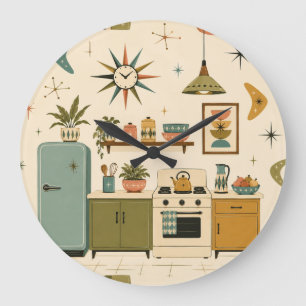 Mid Century Modern Atomic Retro-Küche Große Wanduhr