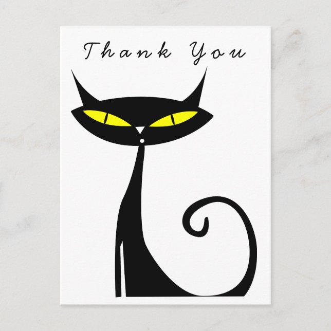 Mid Century Modern Atomic Schwarze Katze Danke Postkarte (Vorderseite)