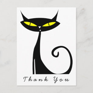 Mid Century Modern Atomic Schwarze Katze Danke Postkarte